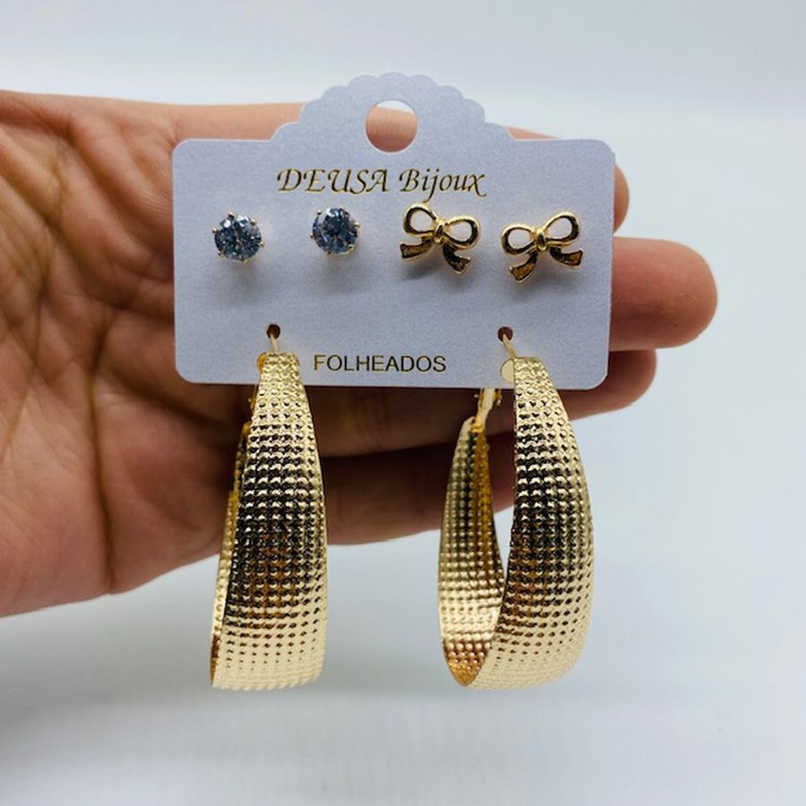 Kit De Brincos Laço Dourado 