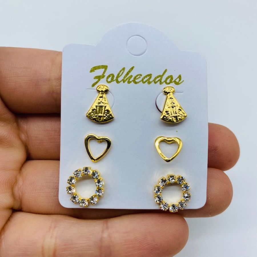 Kit De Brincos Folheados a Ouro Nossa Senhora Aparecida