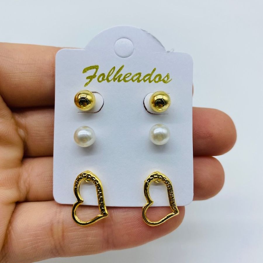 Kit De Brincos Folheados a Ouro 18K Coração 