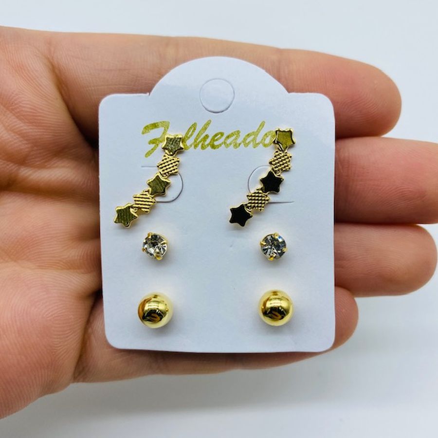 Kit De Brincos Folheados a Ouro Estrela
