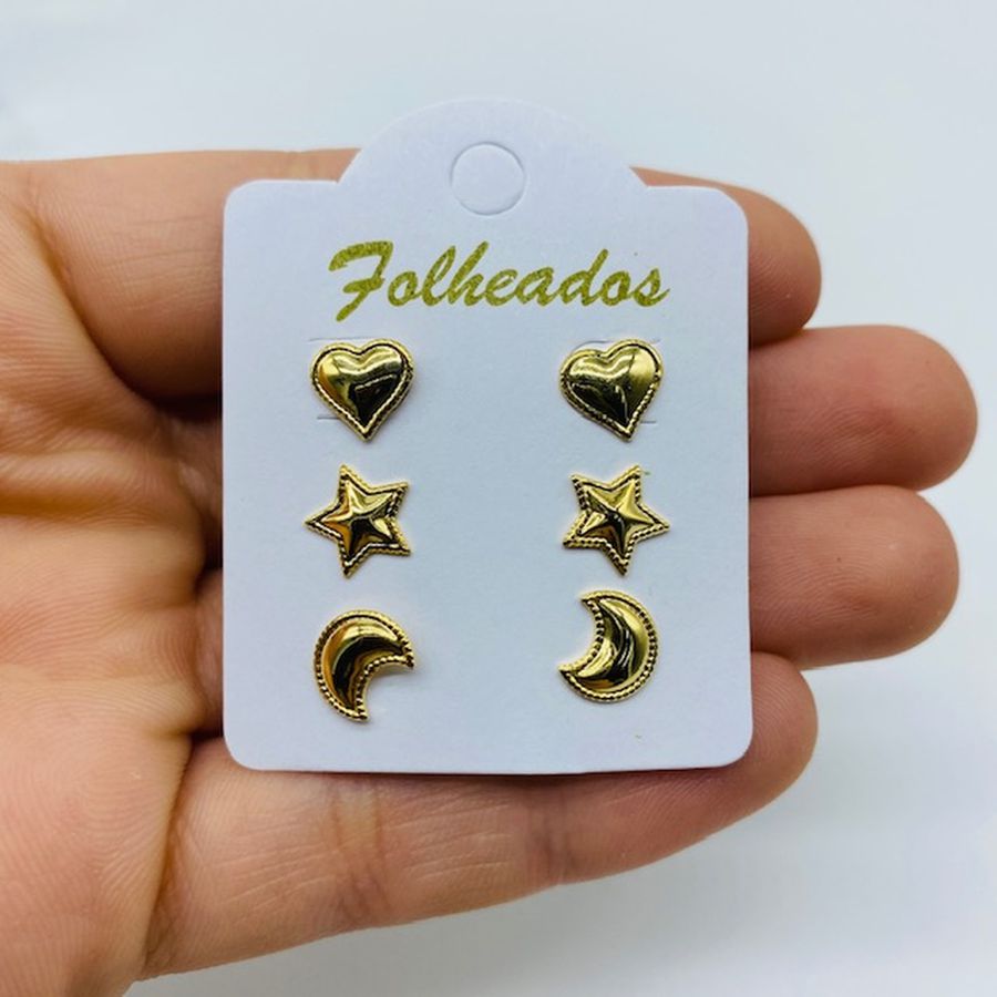 Kit De Brincos Folheados a Ouro Coração 
