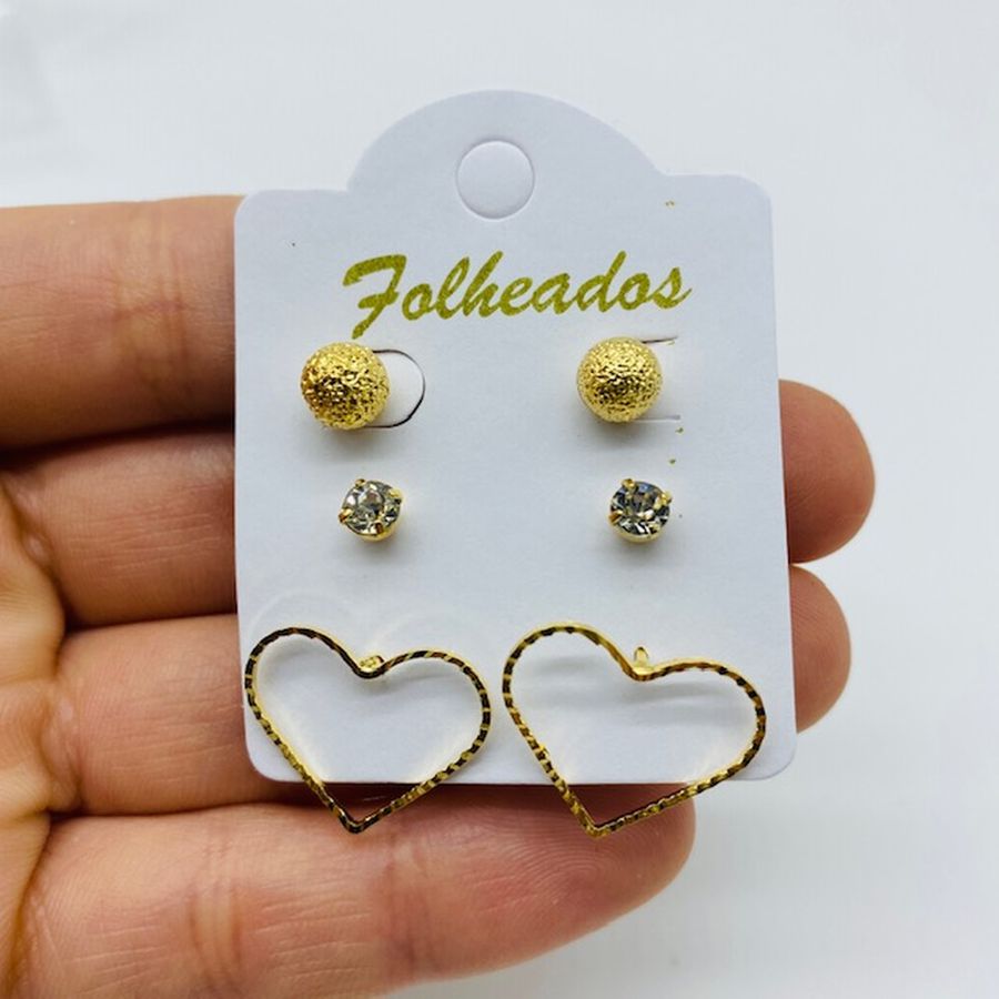 Kit De Brincos Folheados a Ouro Coração 