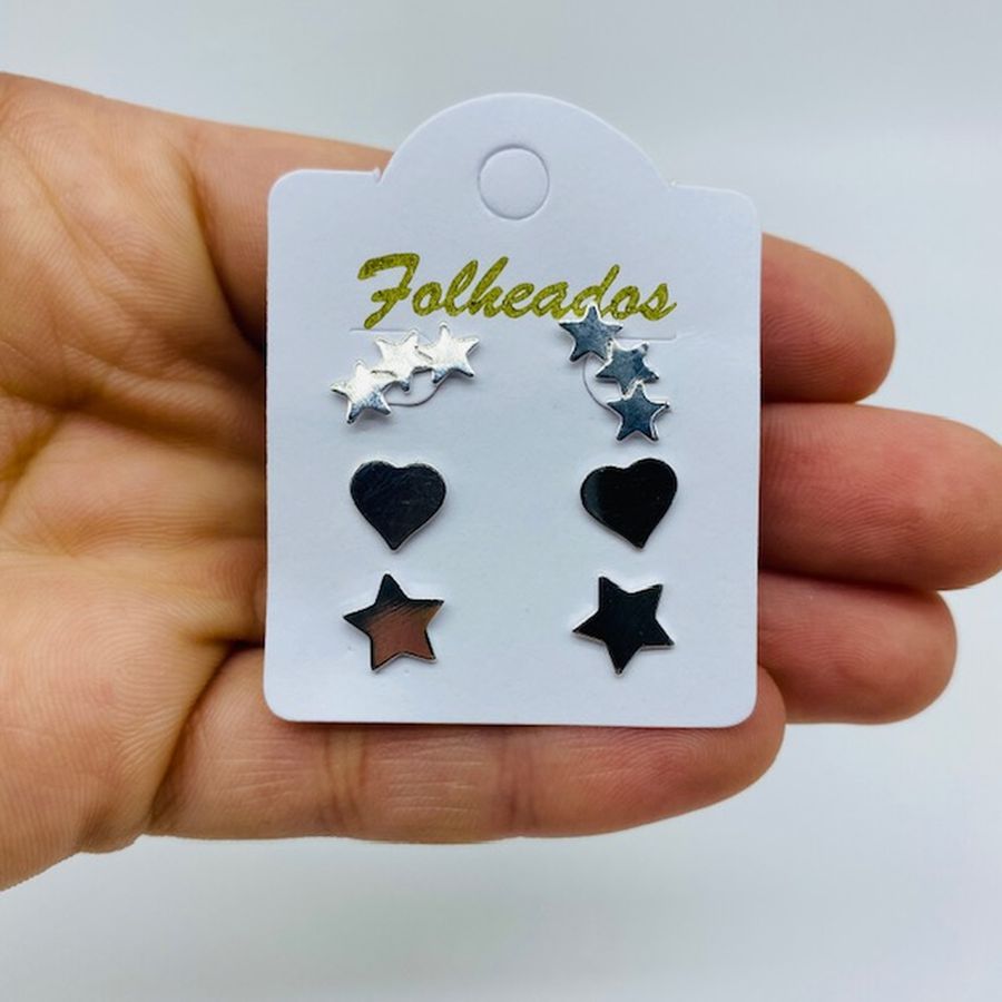 Kit De Brincos Folheados a Prata Estrela 