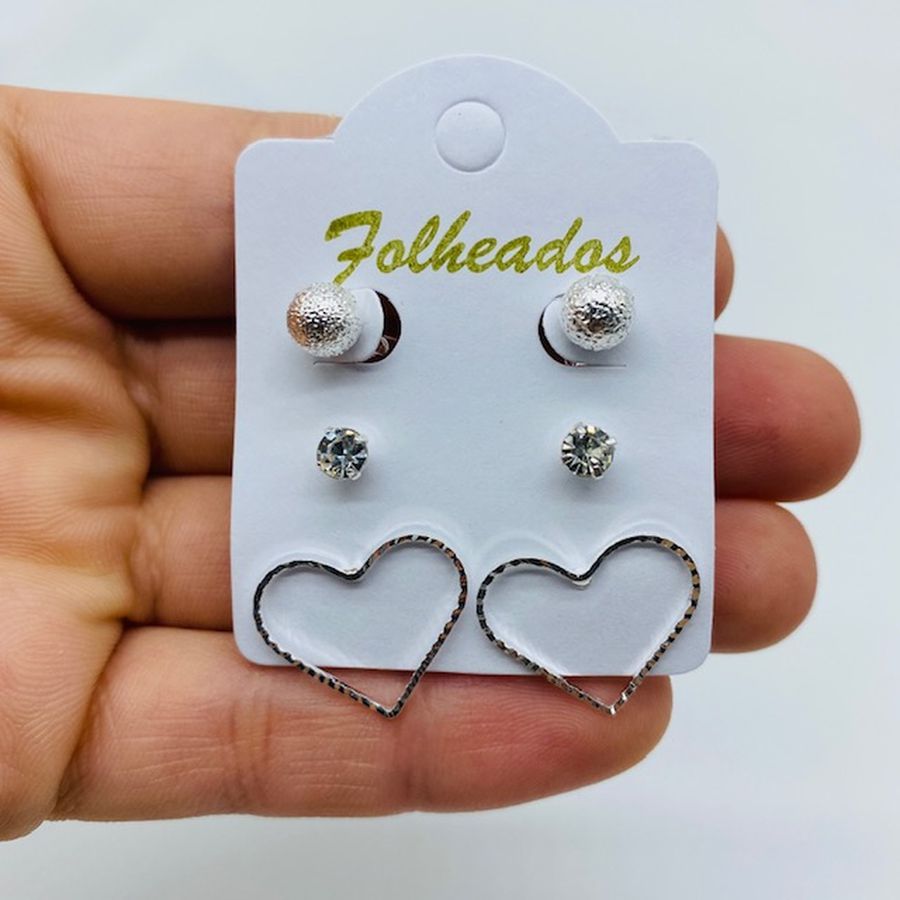 Kit De Brincos Folheados a Prata Coração