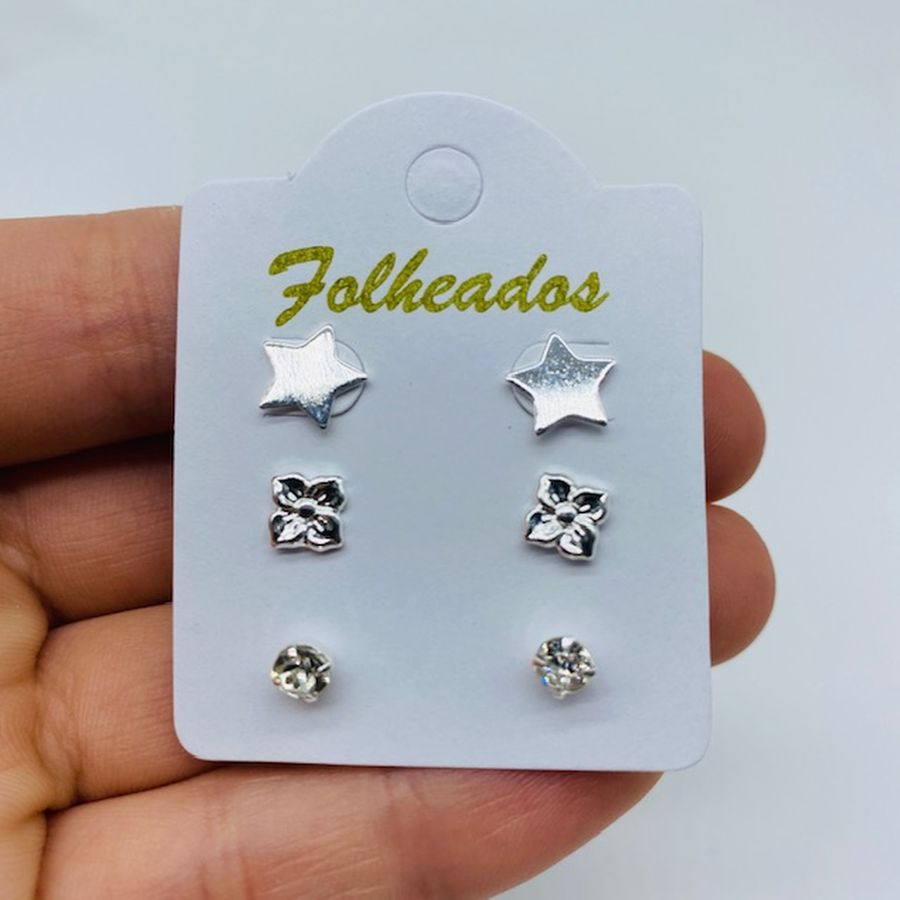 Kit De Brincos Folheados a Prata Estrela 