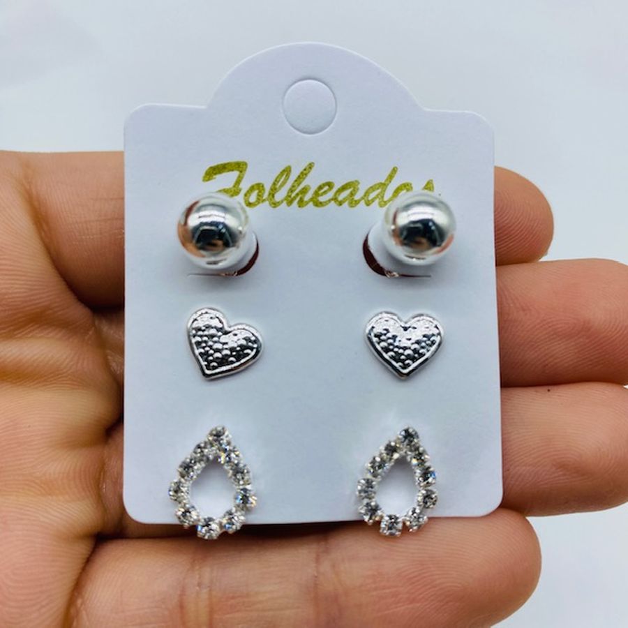 Kit De Brincos Folheados a Prata Gota 