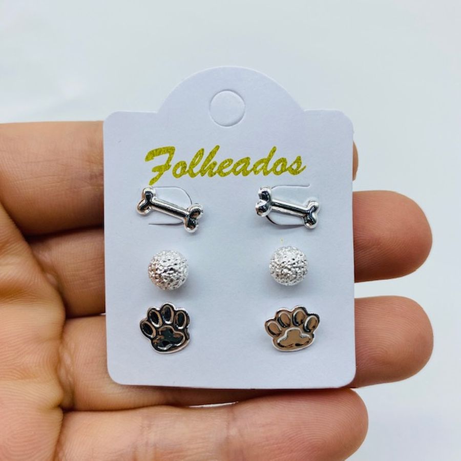Kit De Brincos Folheados a Prata Patinha 