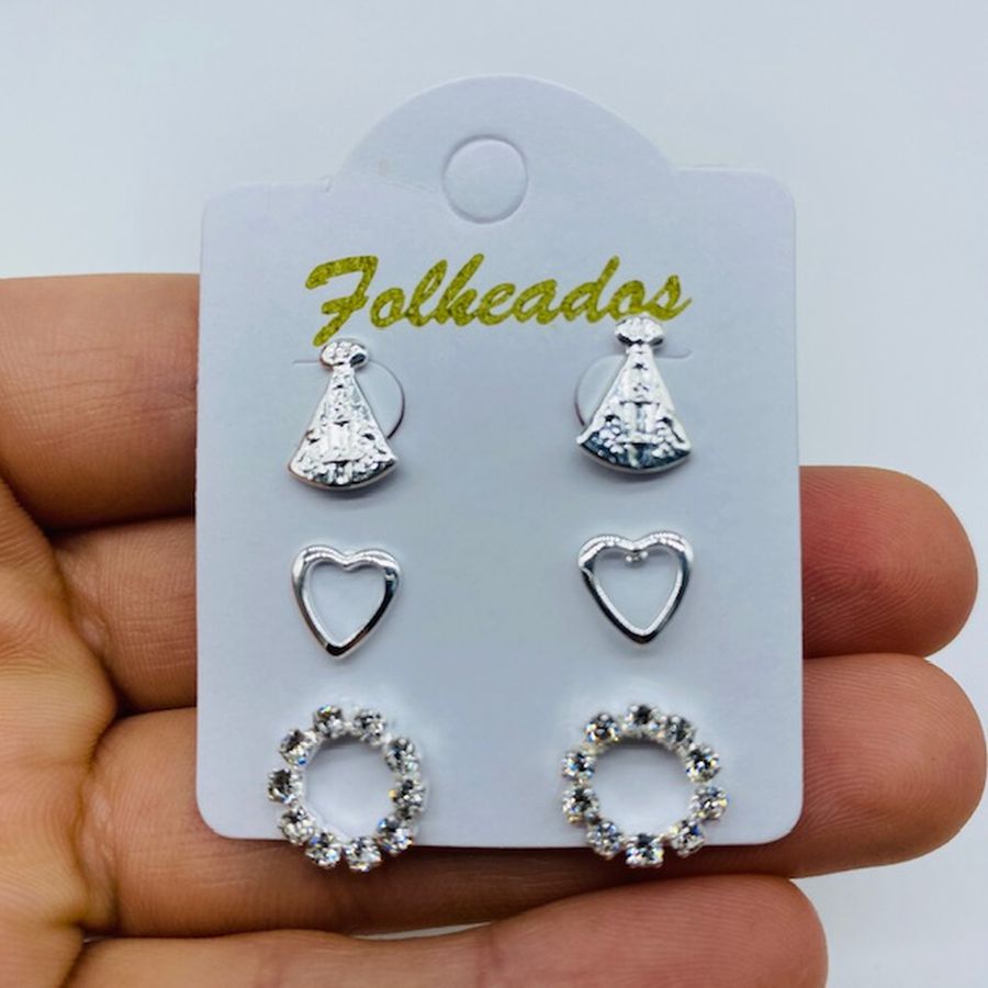 Kit De Brincos Folheados a Prata Nossa Senhora Aparecida 