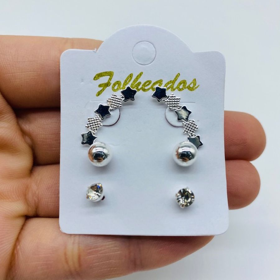 Kit De Brincos Folheados a Prata Estrela 