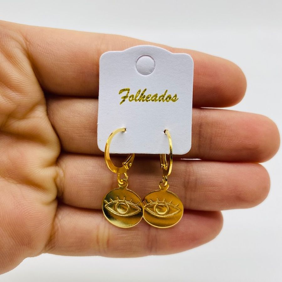 Mini Argola Folheada a Ouro Olho Grego 
