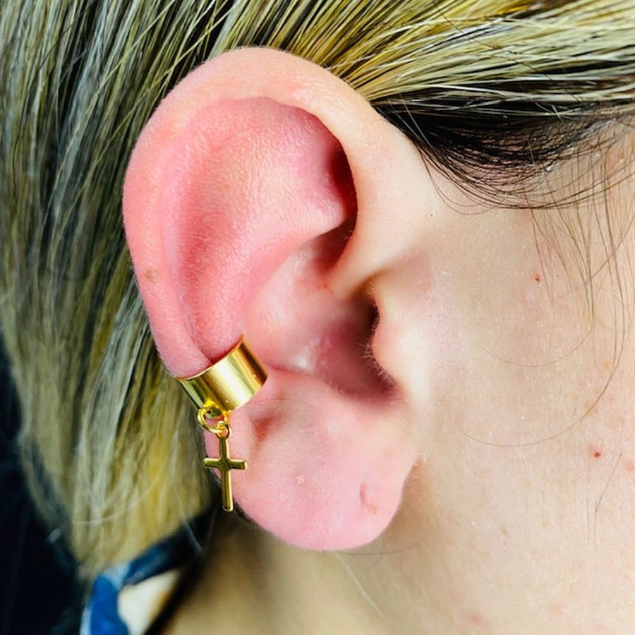 Piercing Fake (Uma Unidade) Folheado a Ouro 18K Cruz 