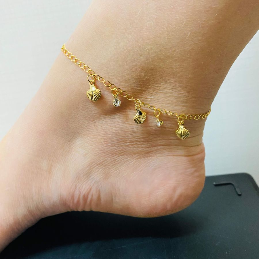 Tornozeleira Folheada a Ouro 18K Conchas 