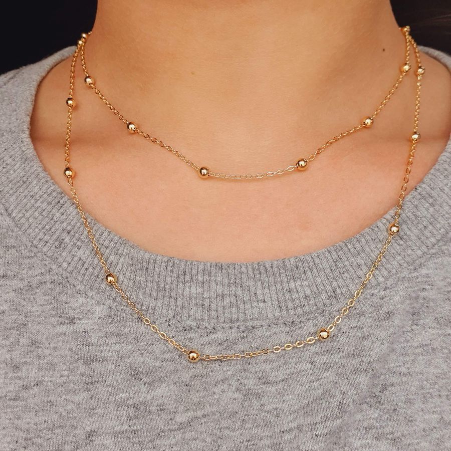 Colar Duplo Folheado a Ouro Mini Esferas 