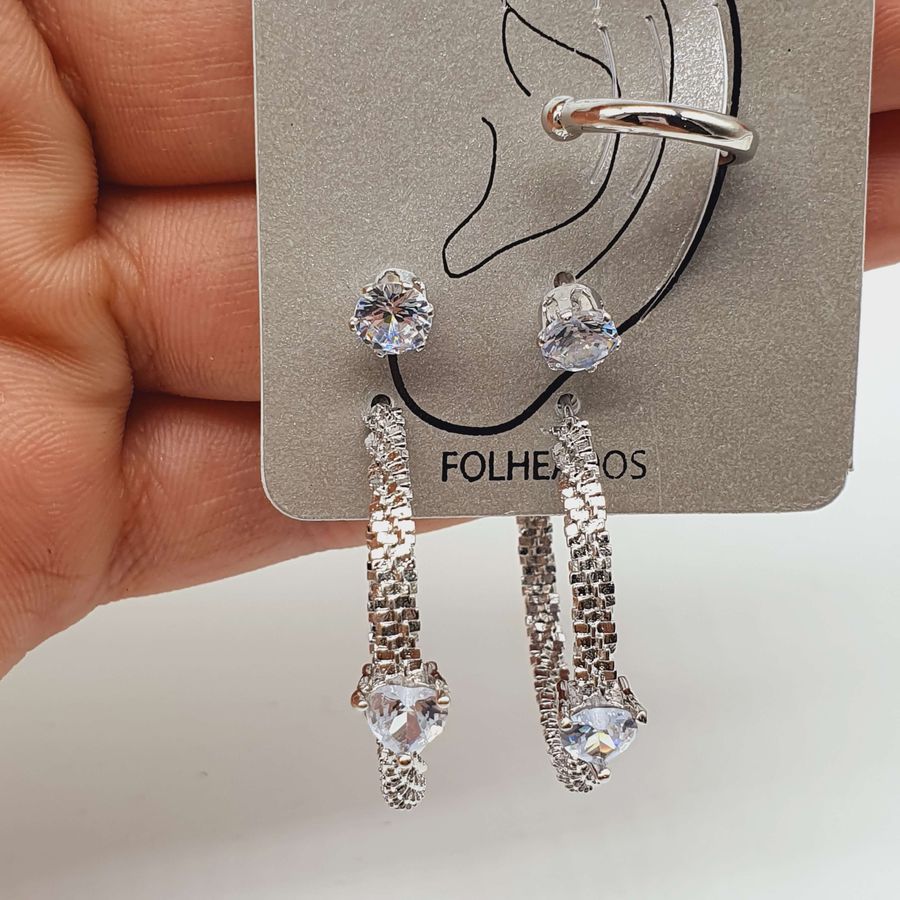 Kit De Brincos e Piercing Fake Prata 
