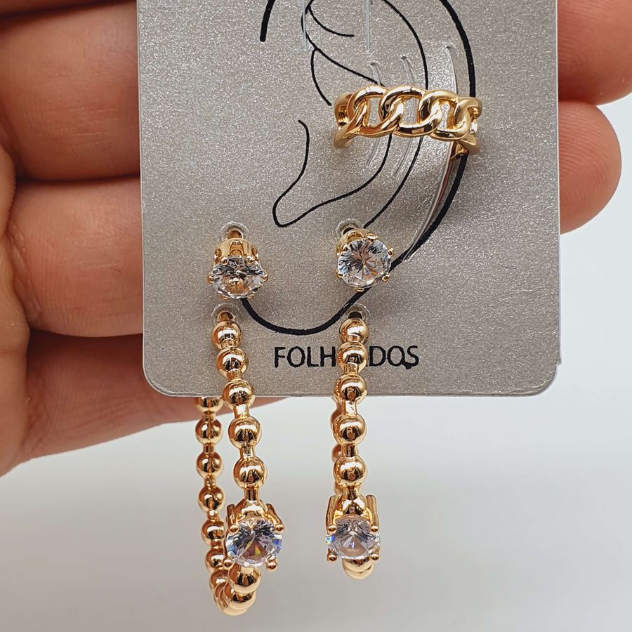 Kit De Brincos e Piercing Fake Dourado 