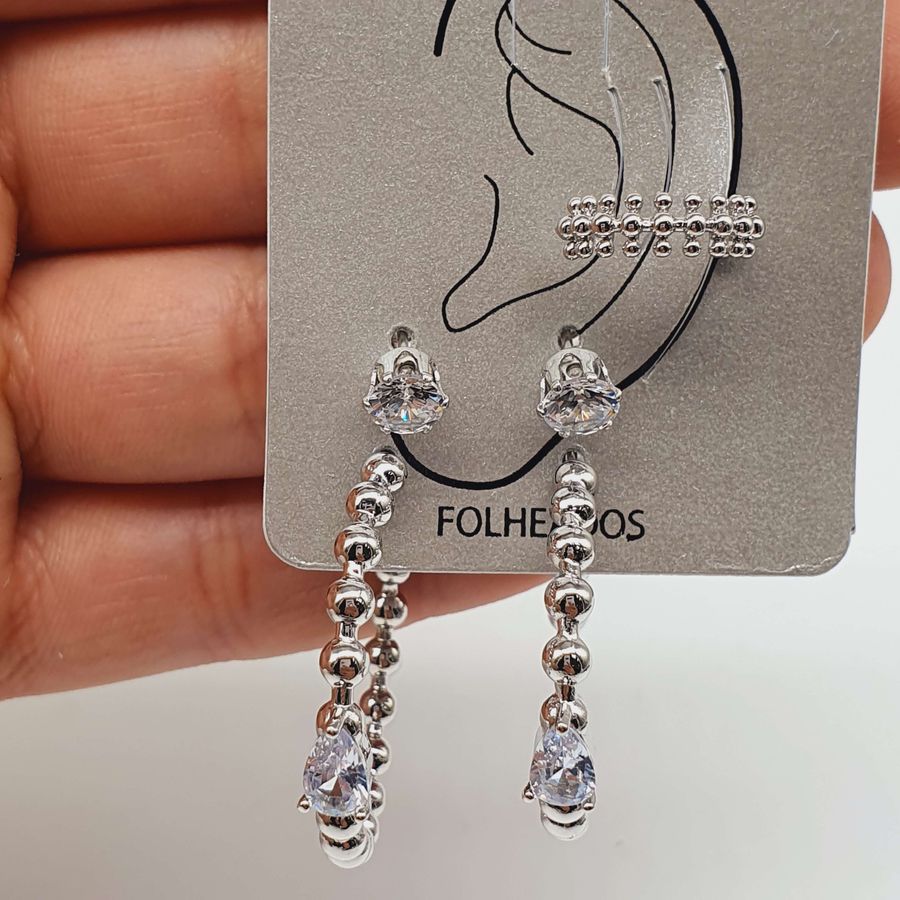 Kit De Brincos e Piercing Fake Prata 