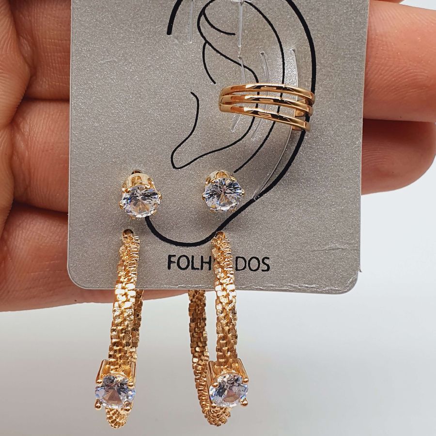 Kit De Brincos e Piercing Fake Dourado 