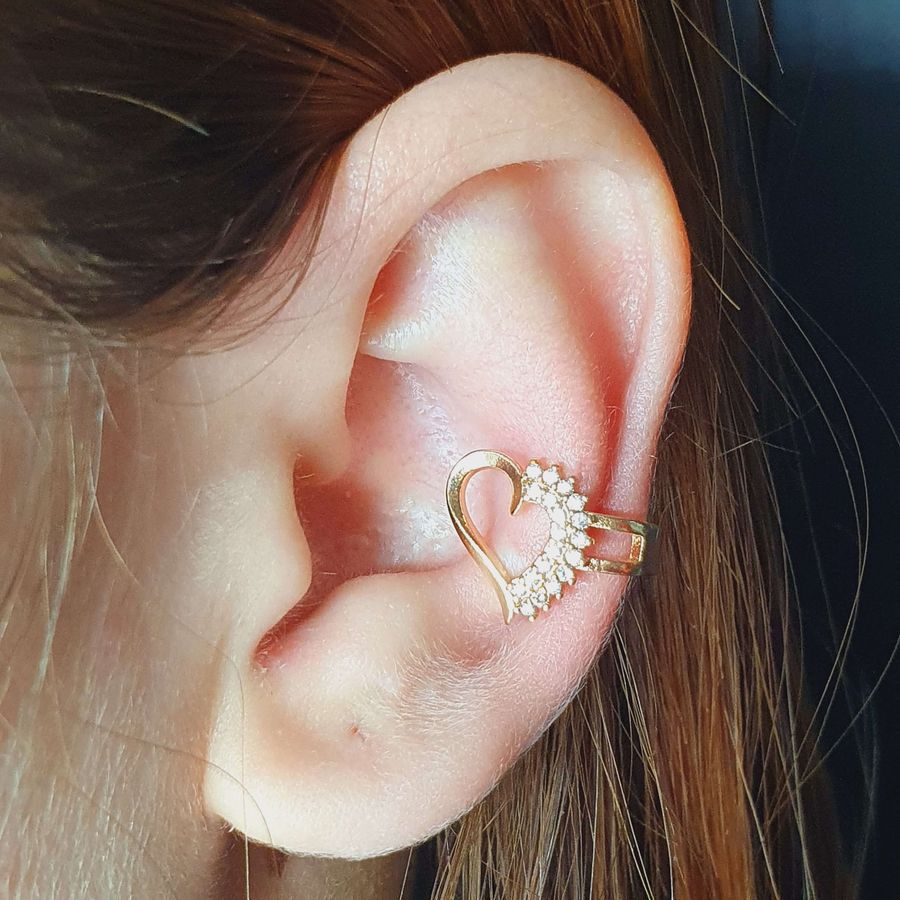Piercing Fake (Uma Unidade) Zircônia Coração Dourado 