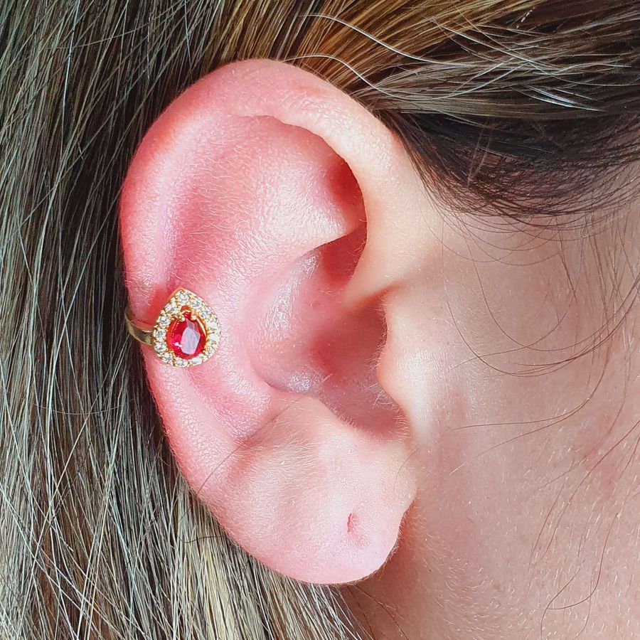 Piercing Fake (Uma Unidade) Zircônia Gota Dourado Vermelho 