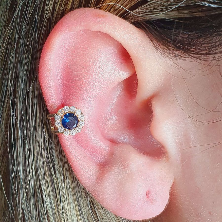 Piercing Fake (Uma Unidade) Zircônia Dourado Azul Marinho 