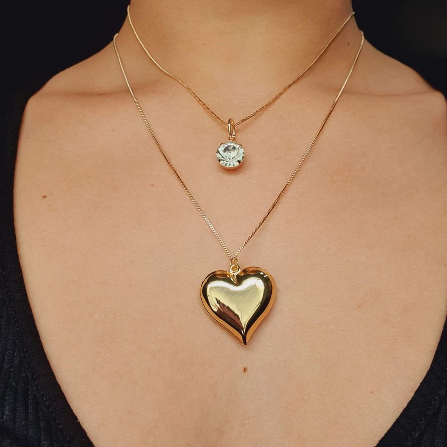 Colar Duplo Folheado a Ouro 18K Coração 