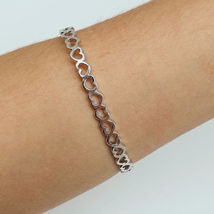 Bracelete Prateado Coração 