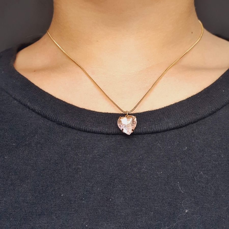 Colar Folheado a Ouro 18K Coração Rosa Claro