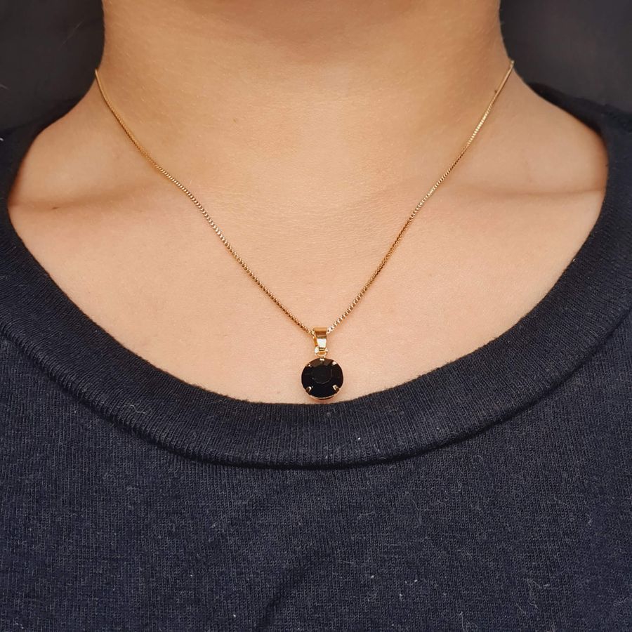 Conjunto Folheado a Ouro 18K Ponto De Luz Preto 