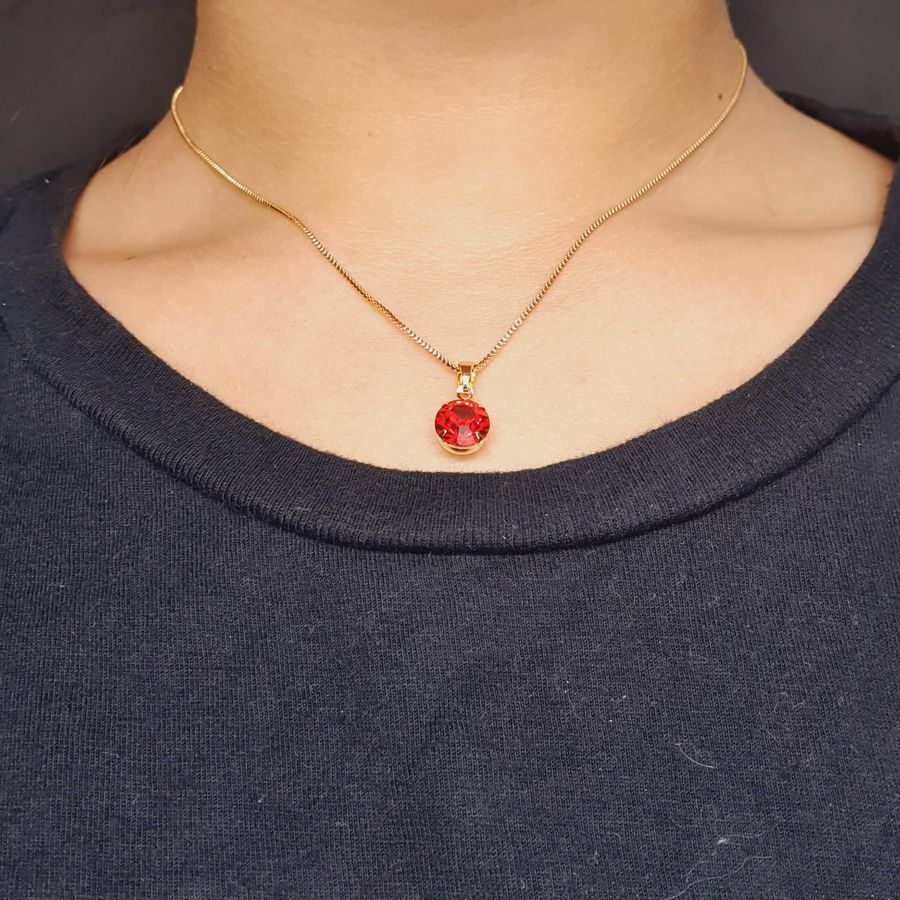 Conjunto Folheado a Ouro 18K Ponto De Luz Vermelho 