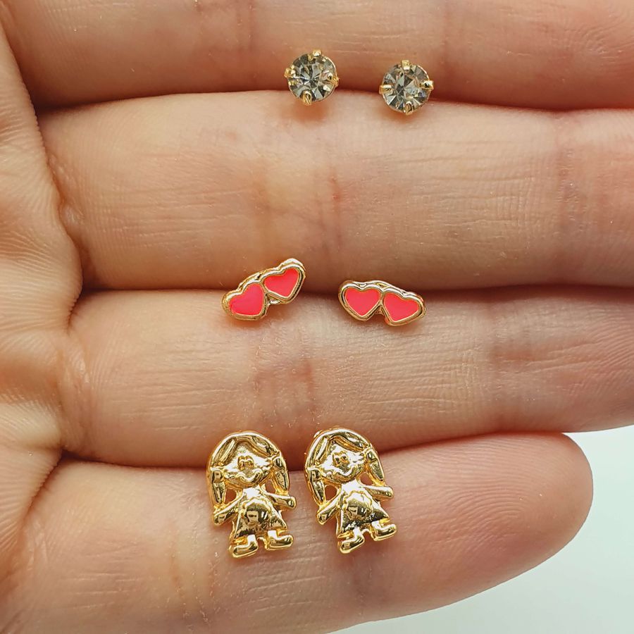 Kit De Brincos Folheados A Ouro 18K Menina