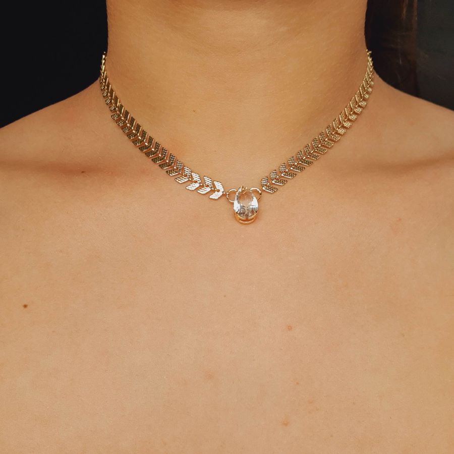 Colar Folheado A Ouro 18K Escamas E Gota