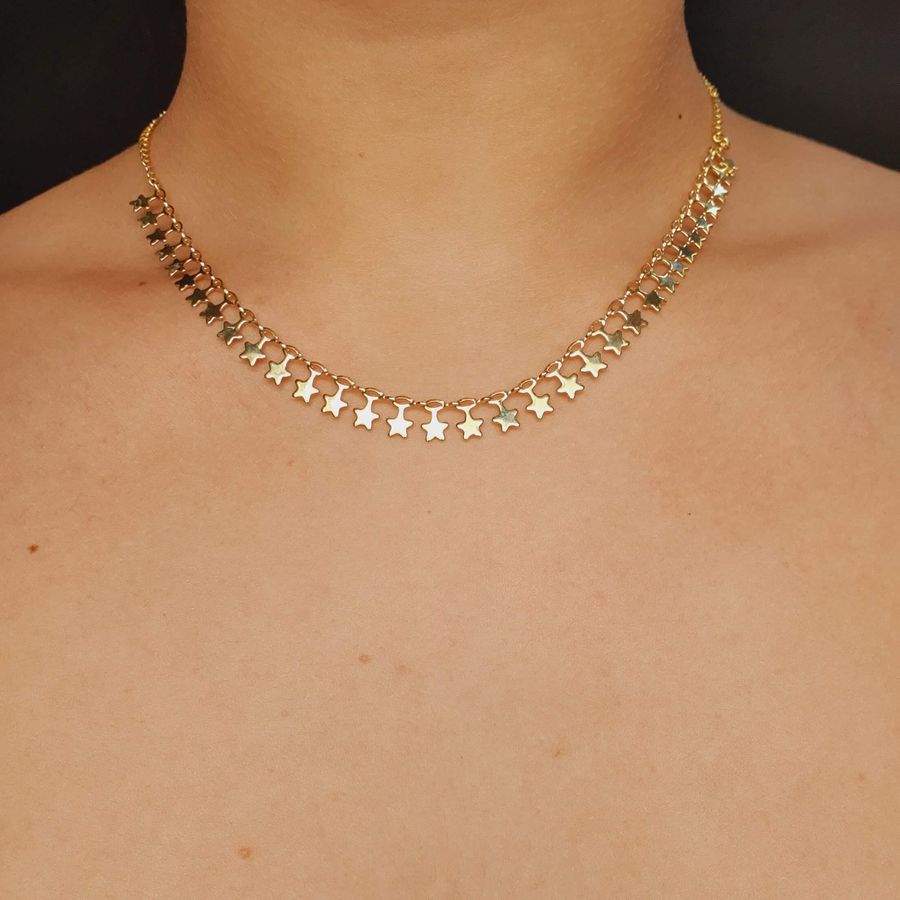 Colar Choker Folheado A Ouro 18K Estrelas