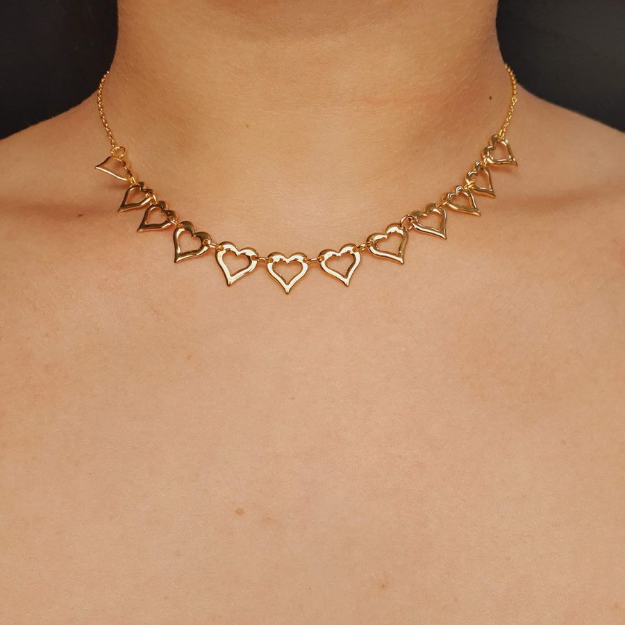 Colar Choker Folheado A Ouro 18K Coração