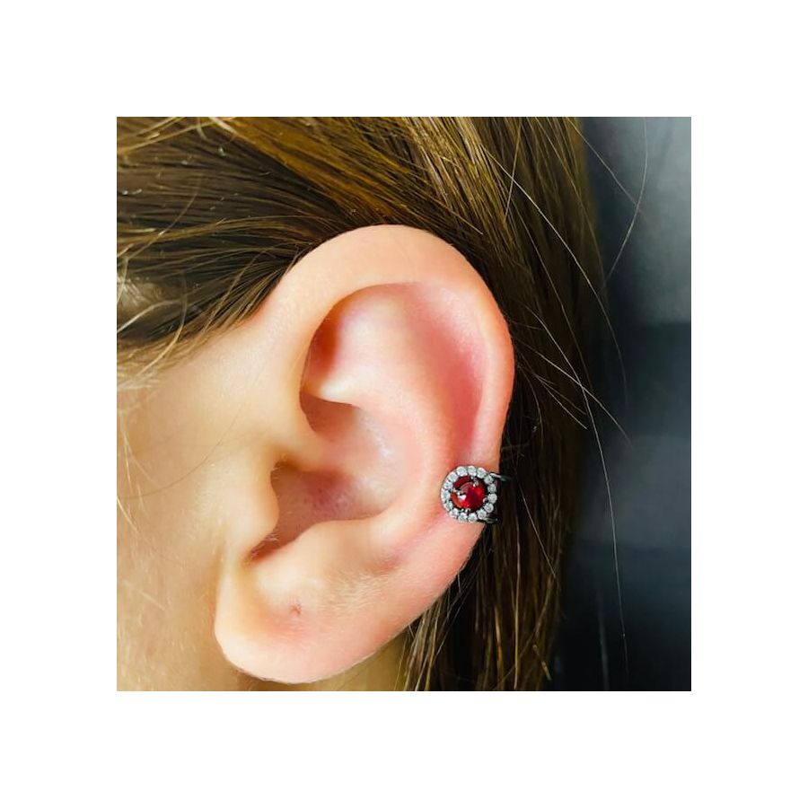 Piercing Fake (Uma Unidade) Zirconia Círculo Grafite Vermelho 