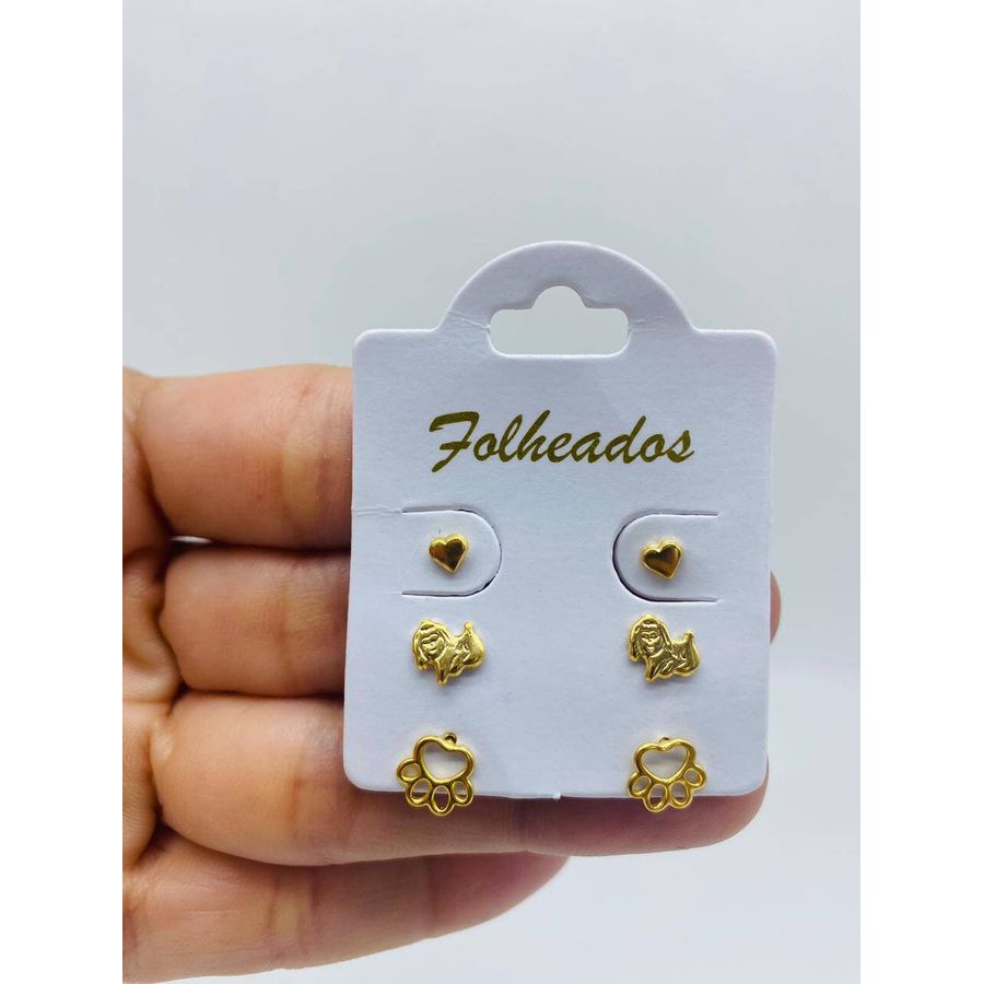 Kit De Brincos Folheados a Ouro 18K Patinha 