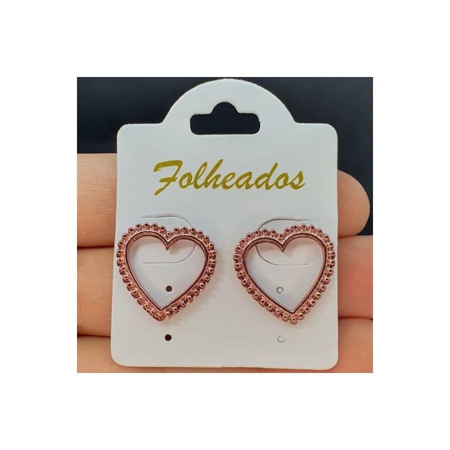 Brinco Folheado Coração Texturizado Rosê