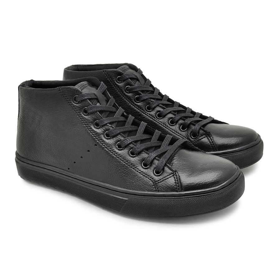 Sapatenis Casual Masculino Connect em Couro - Preto