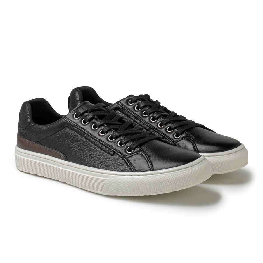 Sapatenis Casual Connect em Couro - Preto