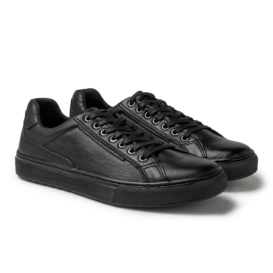 Sapatenis Casual Connect em Couro - Preto