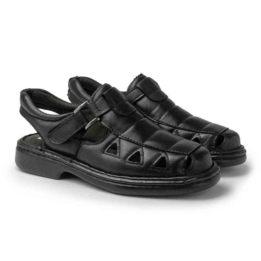 Sandália Comfort Lisboa em Couro - Preto