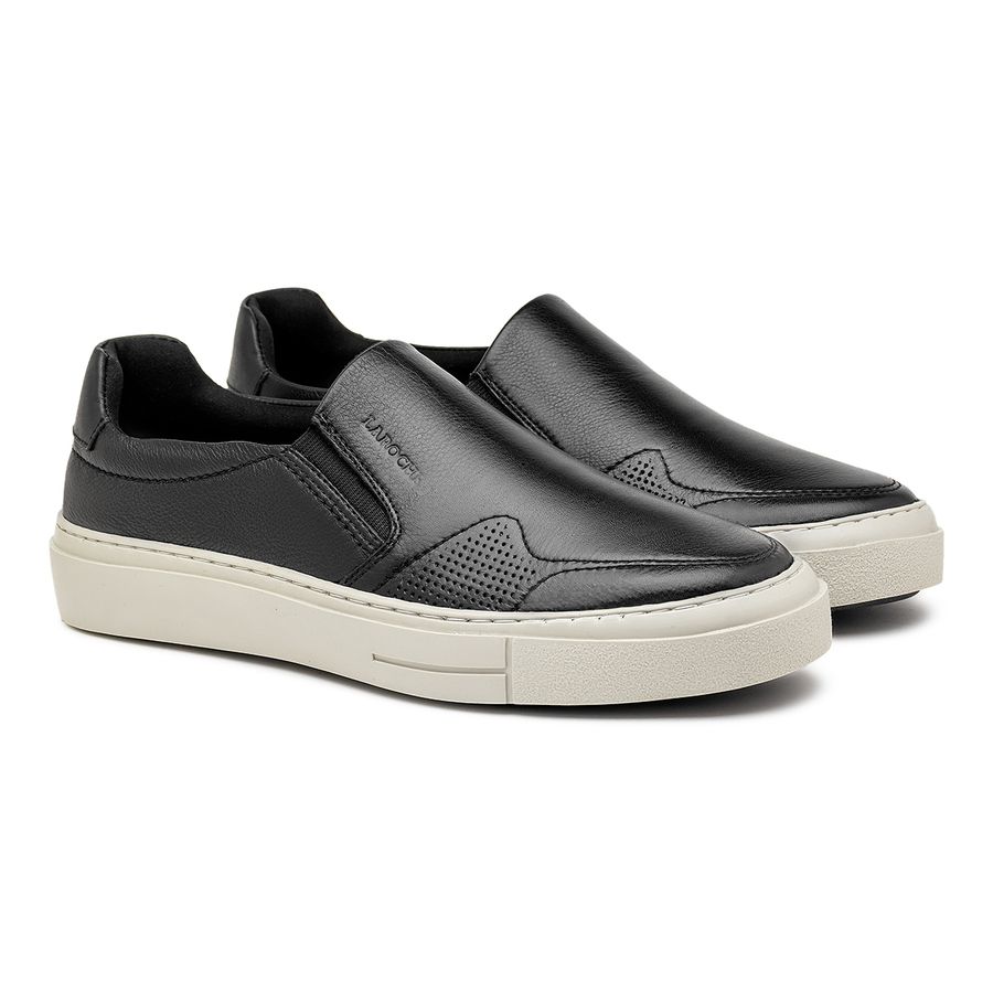 Slip On Casual Seul em Couro - Preto