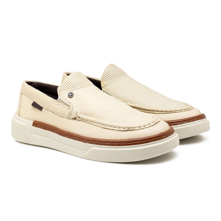 Slip On Iate Masculino Titanium em Couro - Marfim E L
