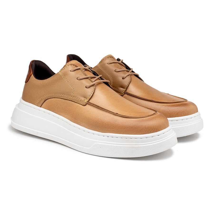 Sapatenis Casual Masculino Laroche Toquio em Couro - Areia