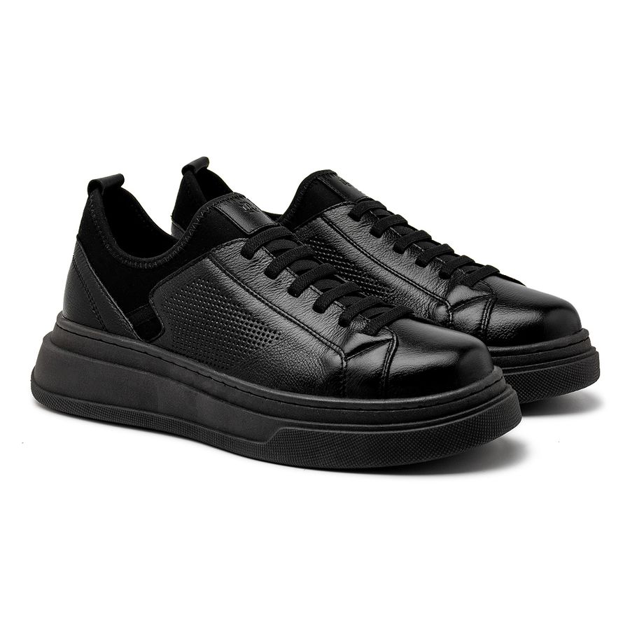 Sapatenis Casual Masculino Laroche Toquio em Couro - Preto