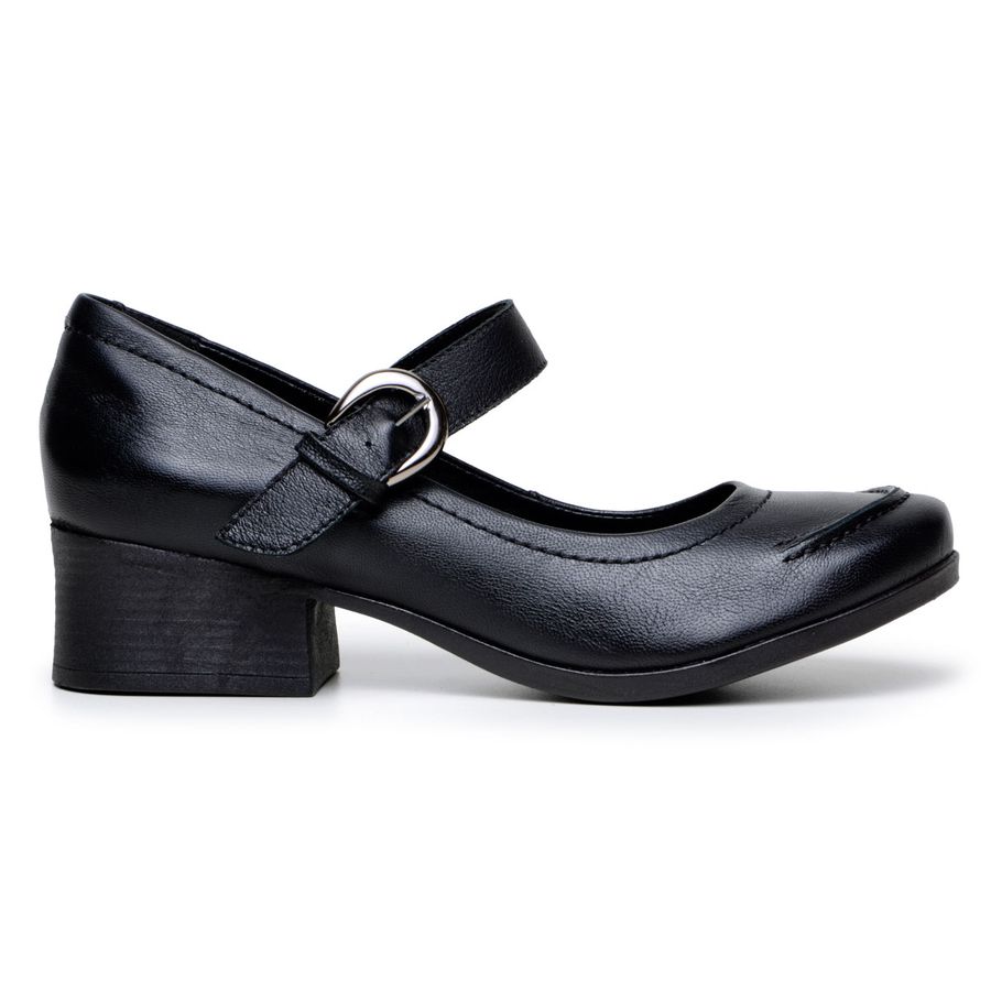 SAPATO BONECA PRETO COM DETALHE EM COSTURA