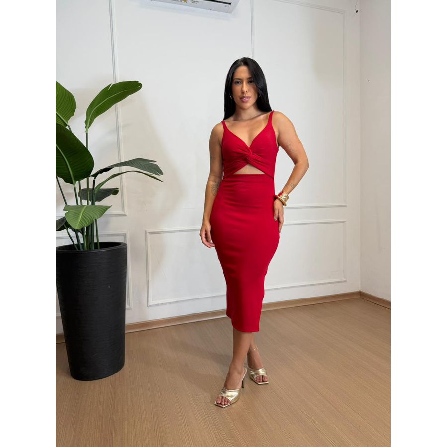 Vestido Beatriz Canelado Vermelho
