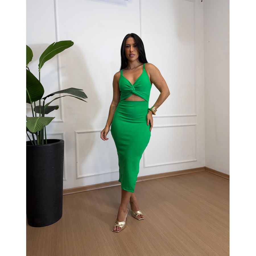 Vestido Beatriz Canelado Verde Bandeira