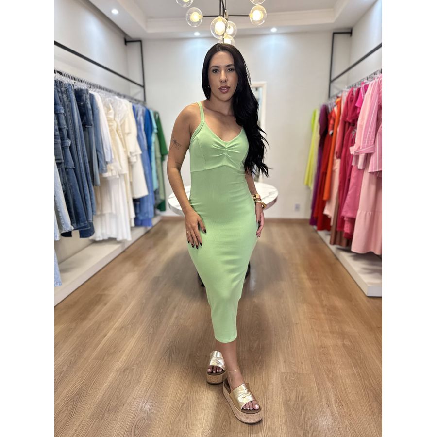 Vestido Canelado premium Verde Claro 