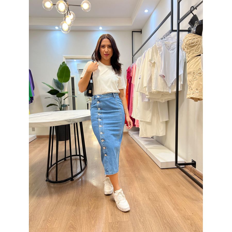 Best saia jeans de botão midi Deals