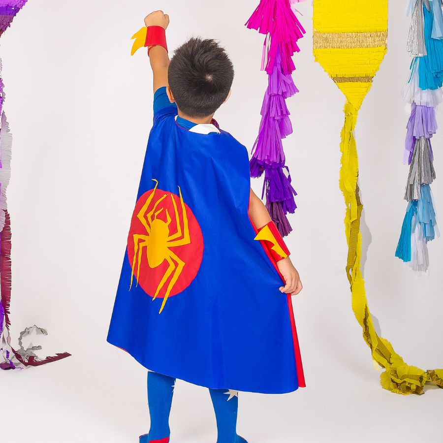 Fantasia Infantil Capa Super-Heroi Aranha Azul e Amarelo